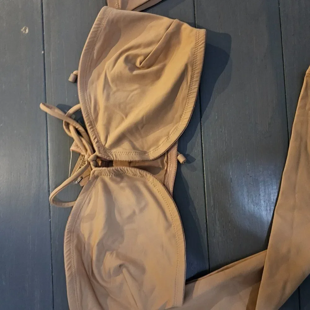 Skims Women's Ochre Recycled Swim Long Sleeve Bikini Top Size Medium